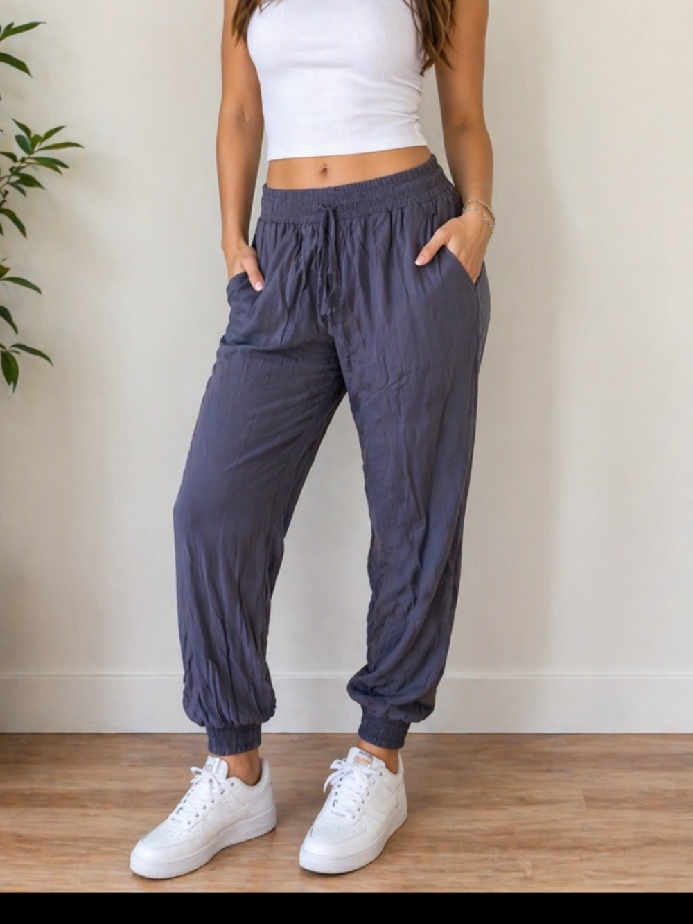 Hem & Thread Slate Gray/Blue Elastic Waist Joggers NWT